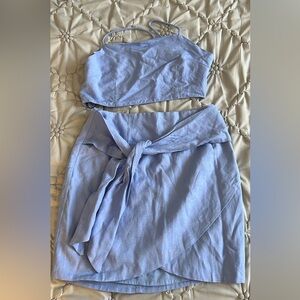 Blue Linen Skirt Set (Superdown)